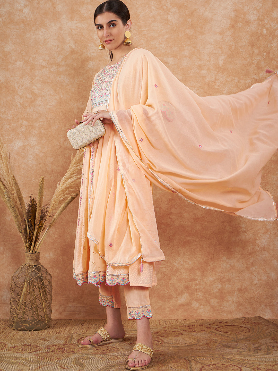Peach Embroidered Anarkali Suit