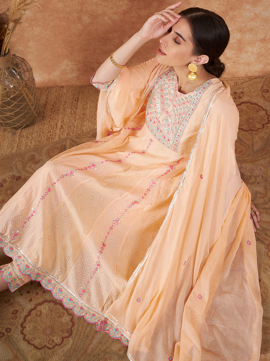 Peach Embroidered Anarkali Suit