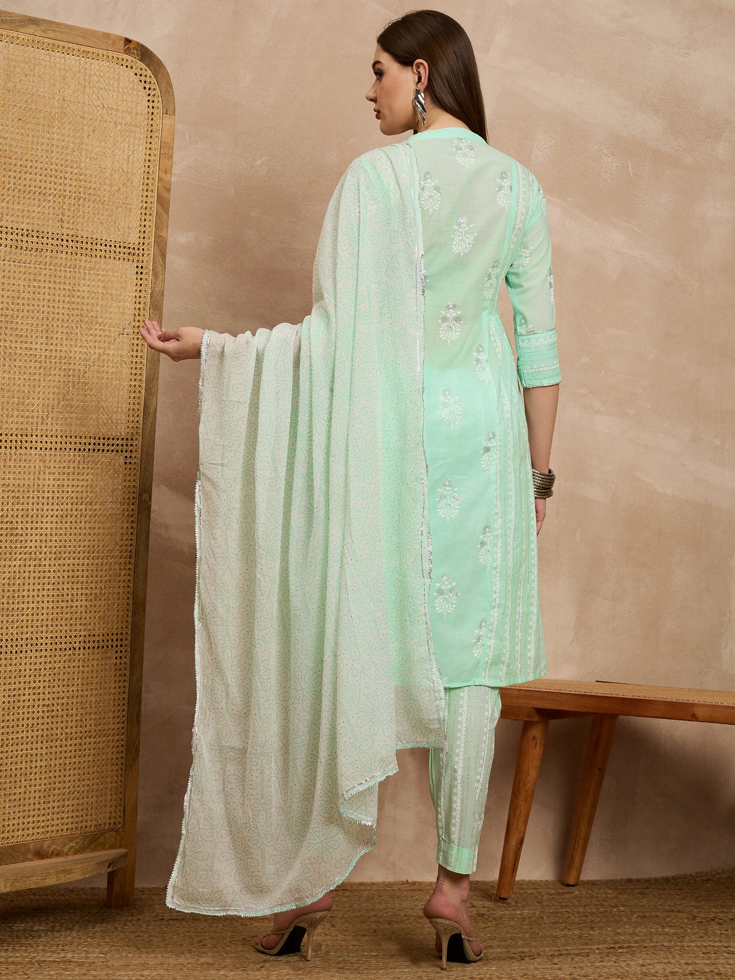 Light Green Embroidered Straight Kurta Set with Dupatta