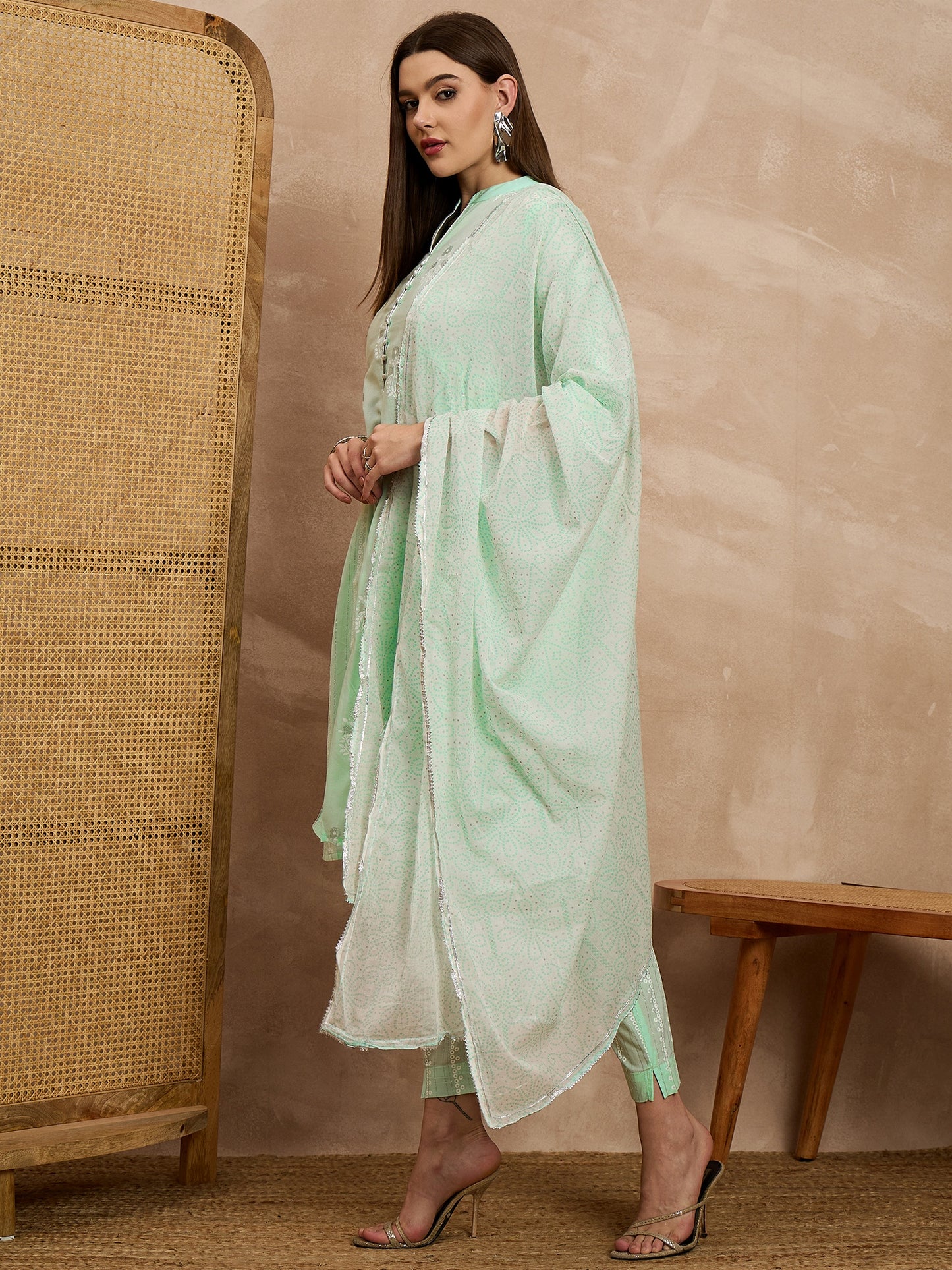 Light Green Embroidered Straight Kurta Set with Dupatta