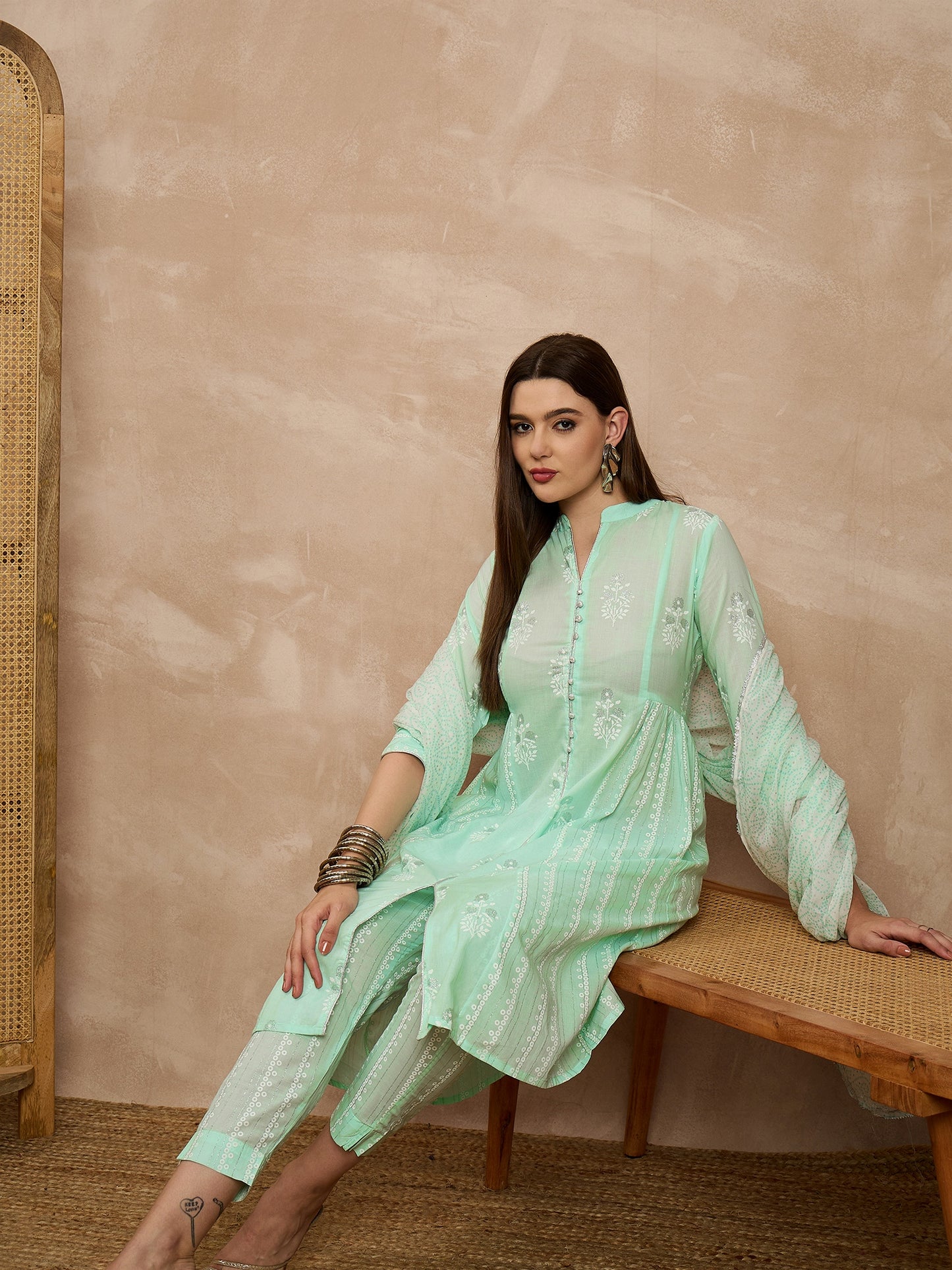 Light Green Embroidered Straight Kurta Set with Dupatta