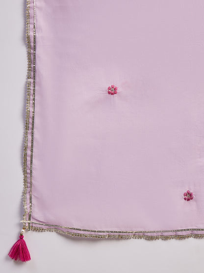 Lilac Embroidered Cotton Suit Set for Women