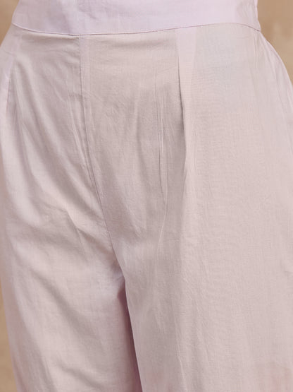 Elegant Lavender Embroidered Cotton Kurta Set