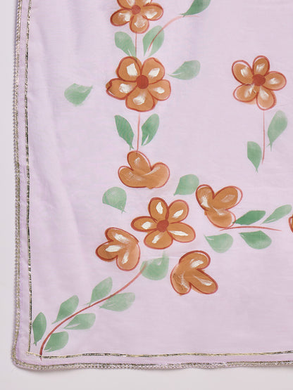 Purple Embroidered Cotton Suit Set for Women