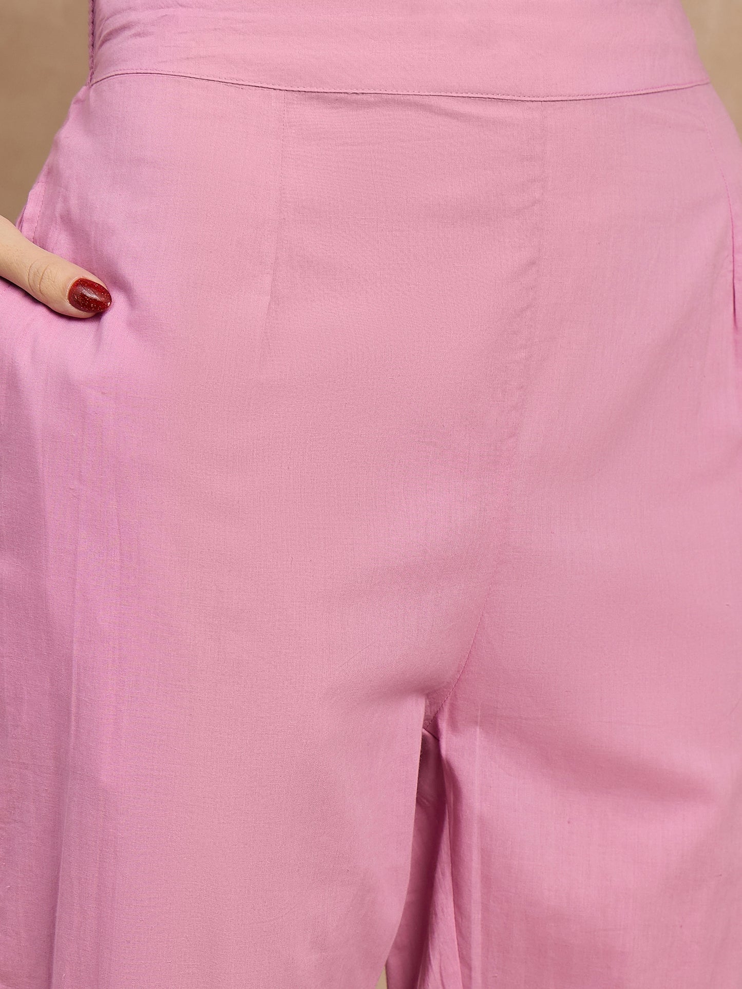 Pink Embroidered Cotton Kurta Set with Floral Dupatta
