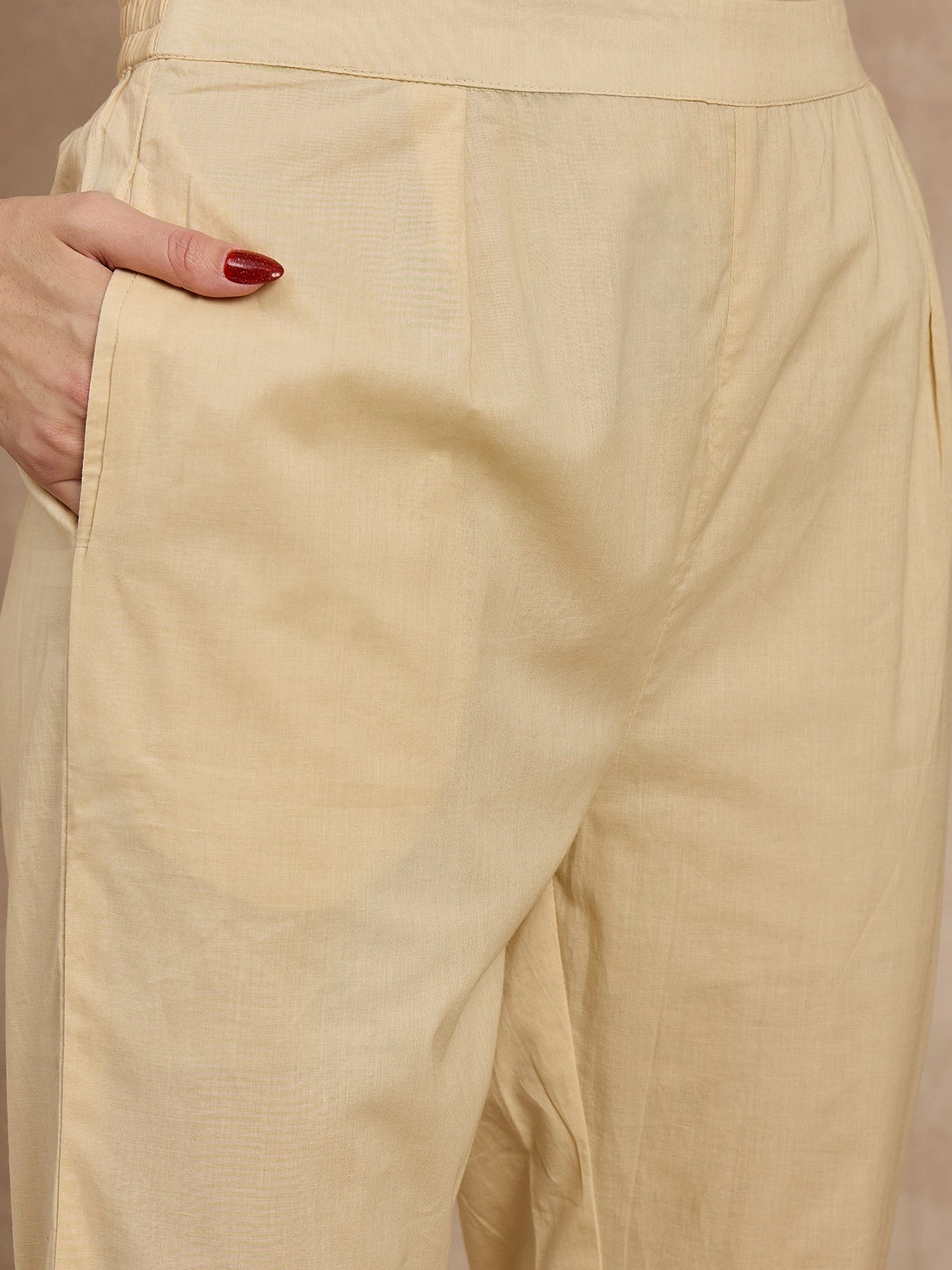 Beige Embroidered Kurta Set with Dupatta