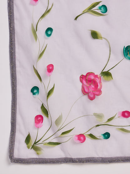 Lavender Embroidered Kurta Set with Floral Dupatta