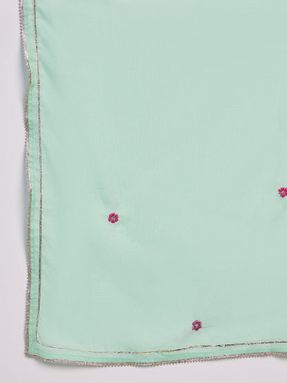 Mint Green Embroidered Cotton Kurta Set with Dupatta