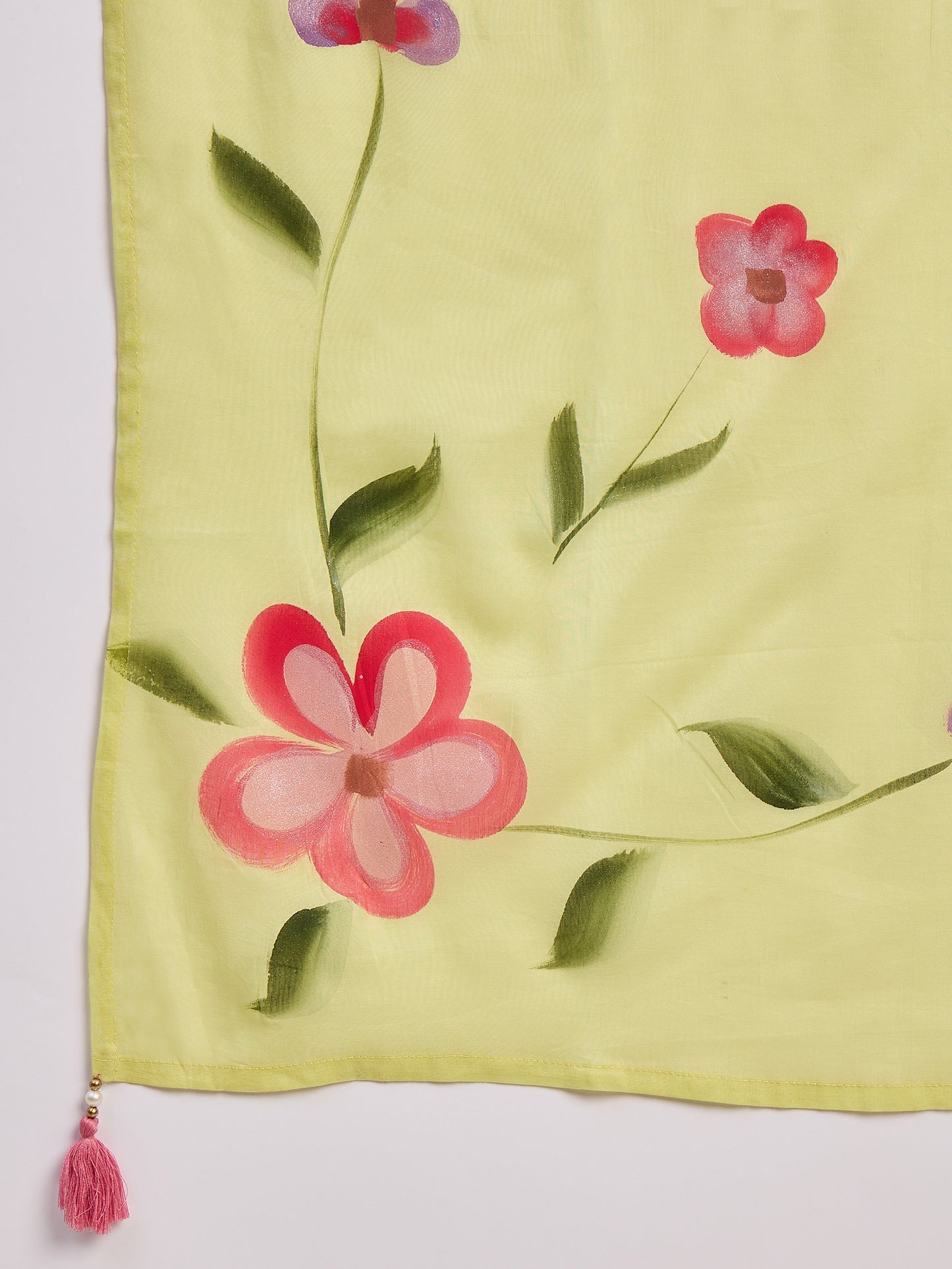 Yellow Embroidered Cotton Suit Set with Floral Dupatta