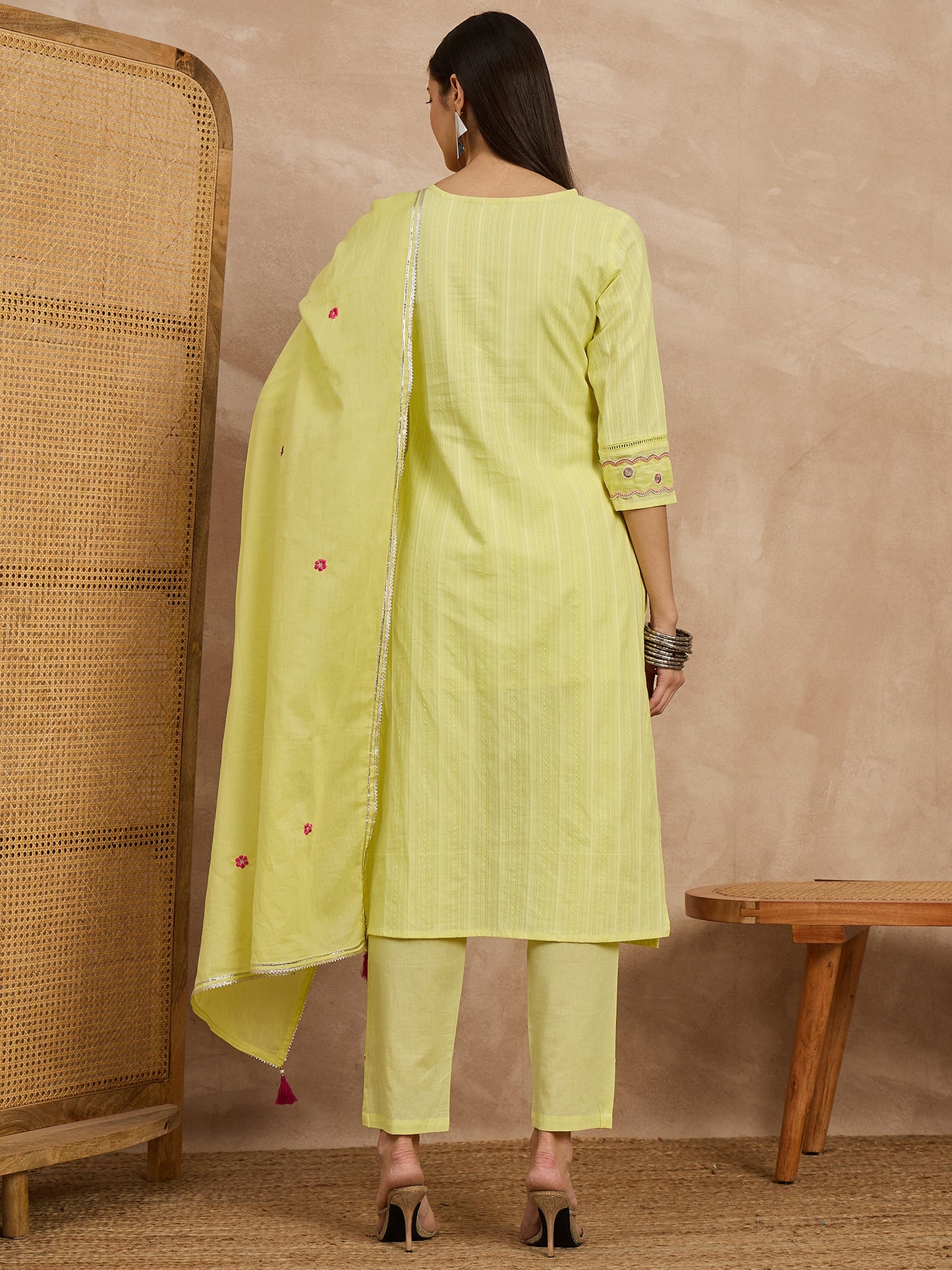 Embroidered Cotton Kurta Set with Dupatta