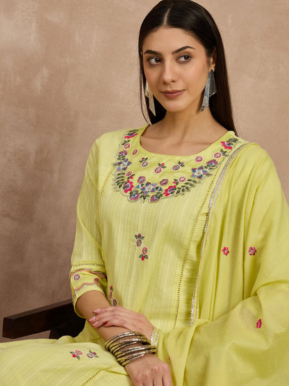 Embroidered Cotton Kurta Set with Dupatta