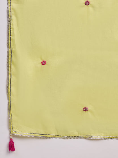 Embroidered Cotton Kurta Set with Dupatta
