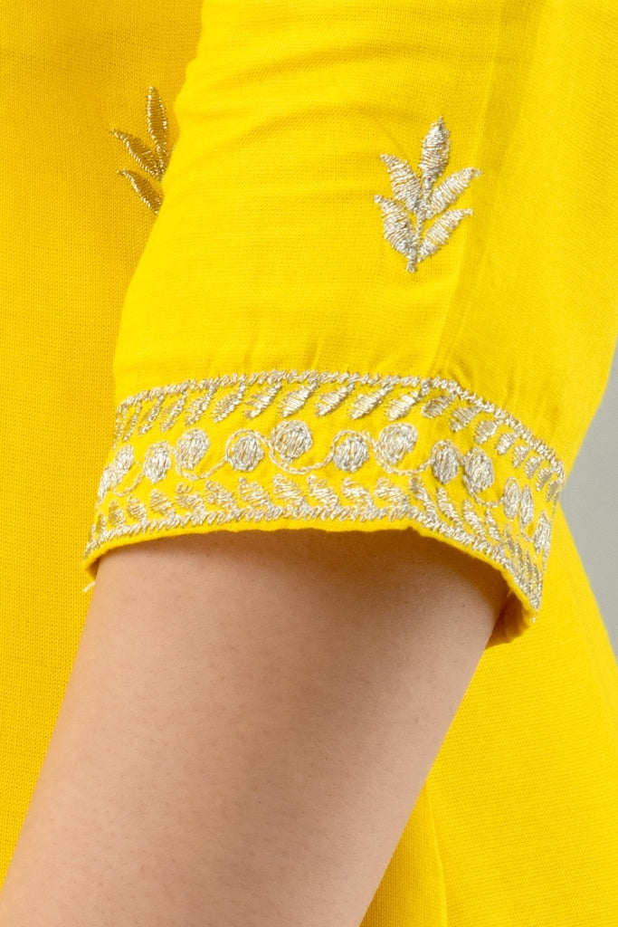 Yellow Straight Solid Kurta with Sharara and Dupatta