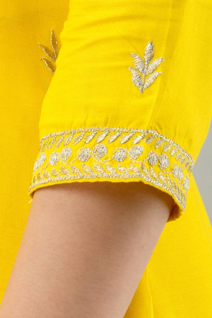 Yellow Straight Solid Kurta with Sharara and Dupatta