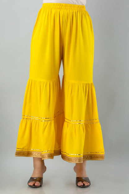 Yellow Straight Solid Kurta with Sharara and Dupatta