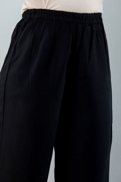 Black Straight Solid Kurta with Pant and Dupatta