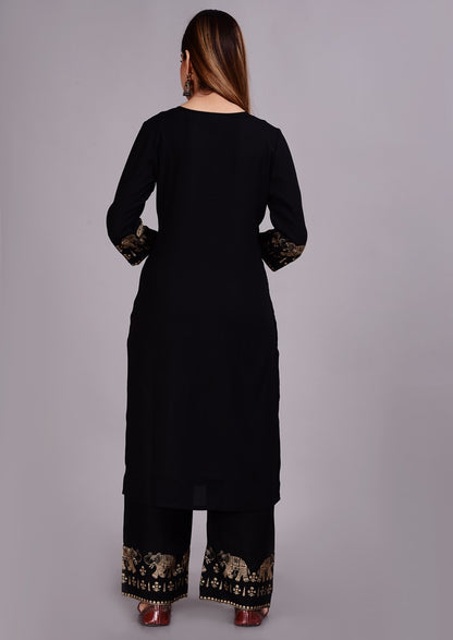 Black Straight Solid Kurta with Pant and Dupatta