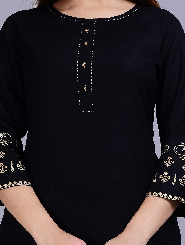 Black Straight Solid Kurta with Pant and Dupatta