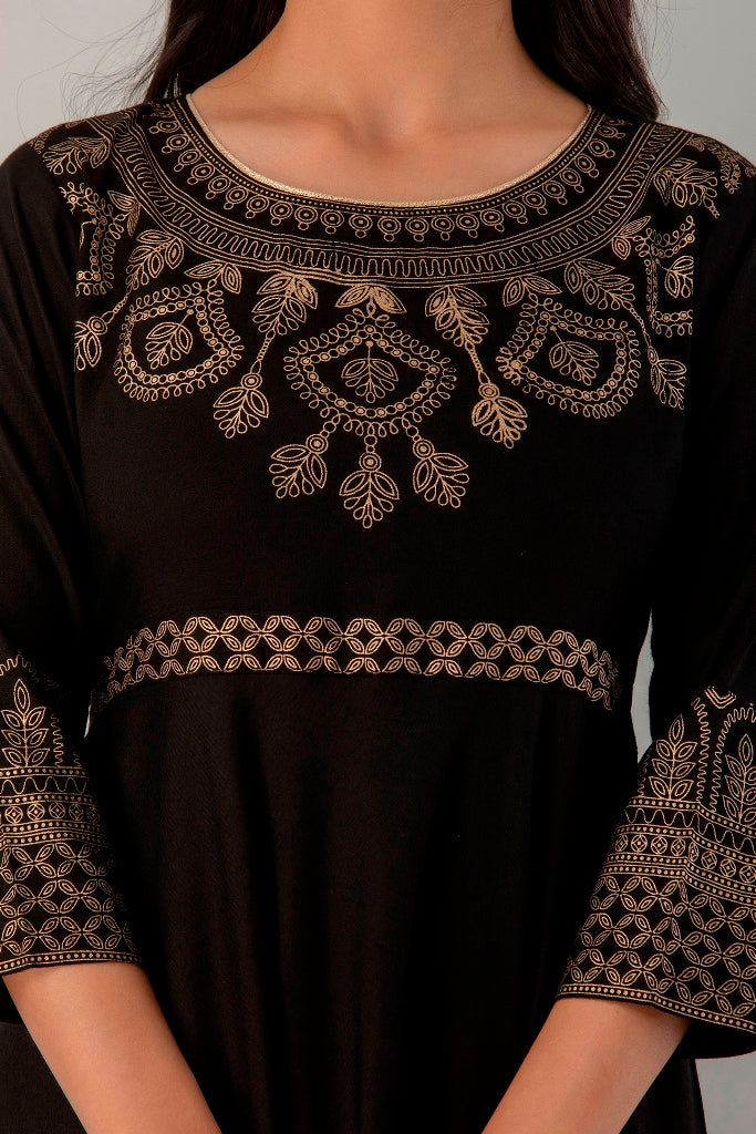 Black Gown Solid Dress with Dupatta