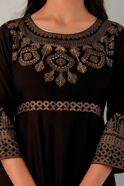 Black Gown Solid Dress with Dupatta