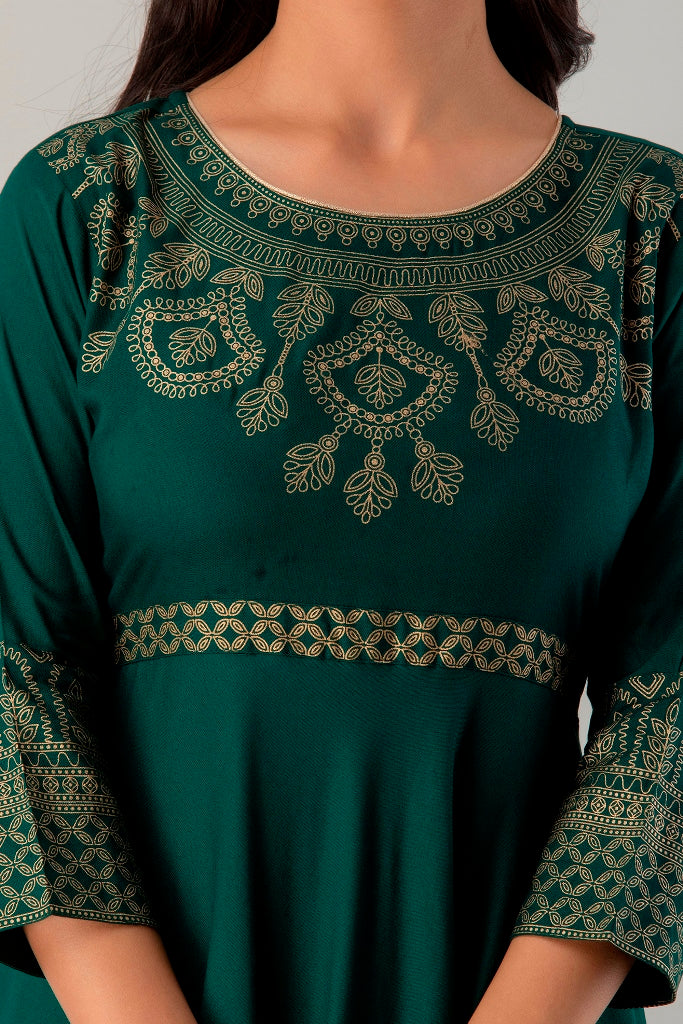 Green Gown Solid Dress with Dupatta