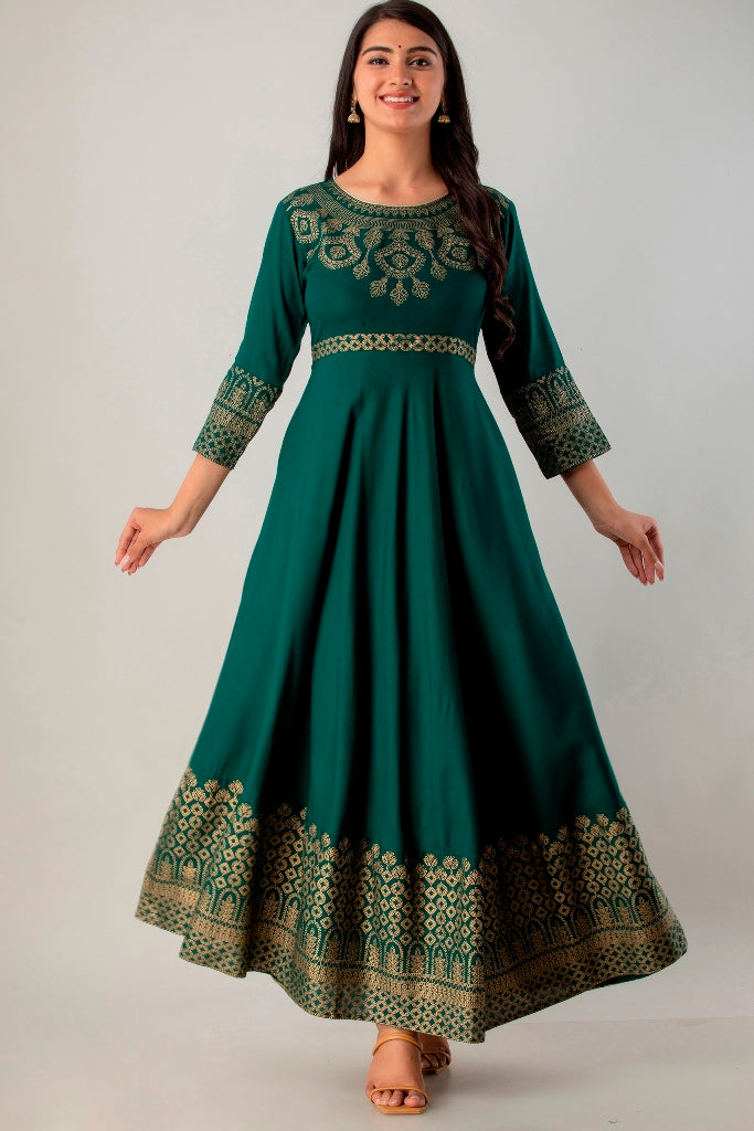 Green Gown Solid Dress with Dupatta