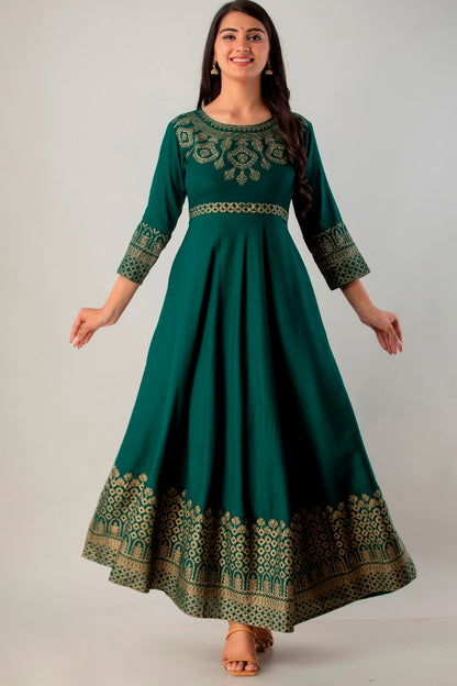 Green Gown Solid Dress with Dupatta