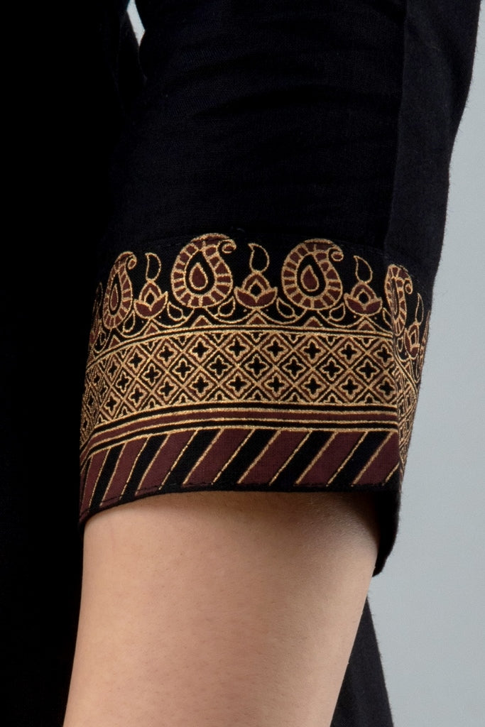 Black Straight Solid Kurta with Palazzo and Dupatta