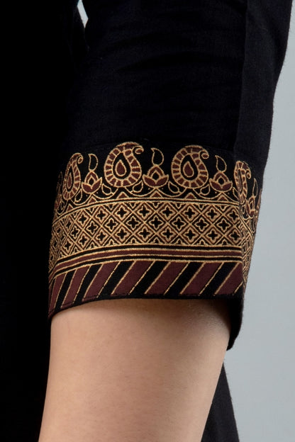 Black Straight Solid Kurta with Palazzo and Dupatta
