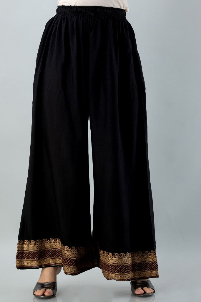 Black Straight Solid Kurta with Palazzo and Dupatta