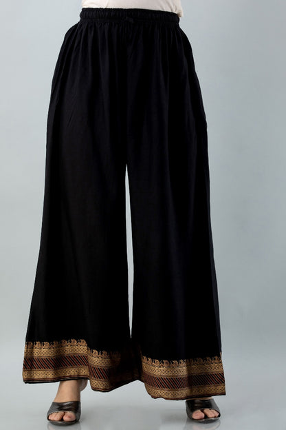 Black Straight Solid Kurta with Palazzo and Dupatta