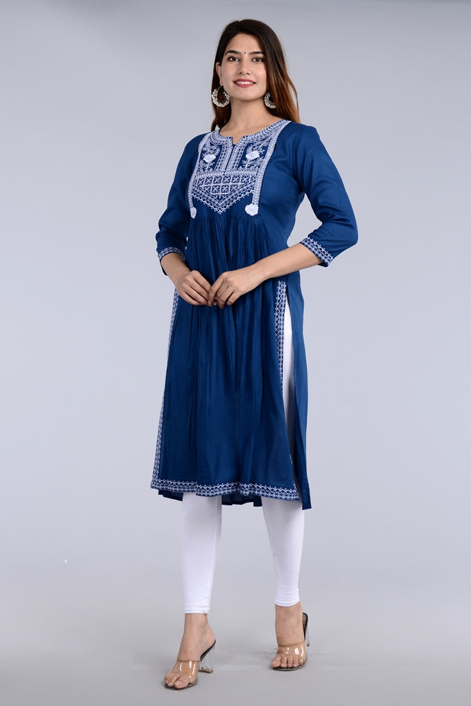 Blue Straight Printed Designer Ethnic Wear