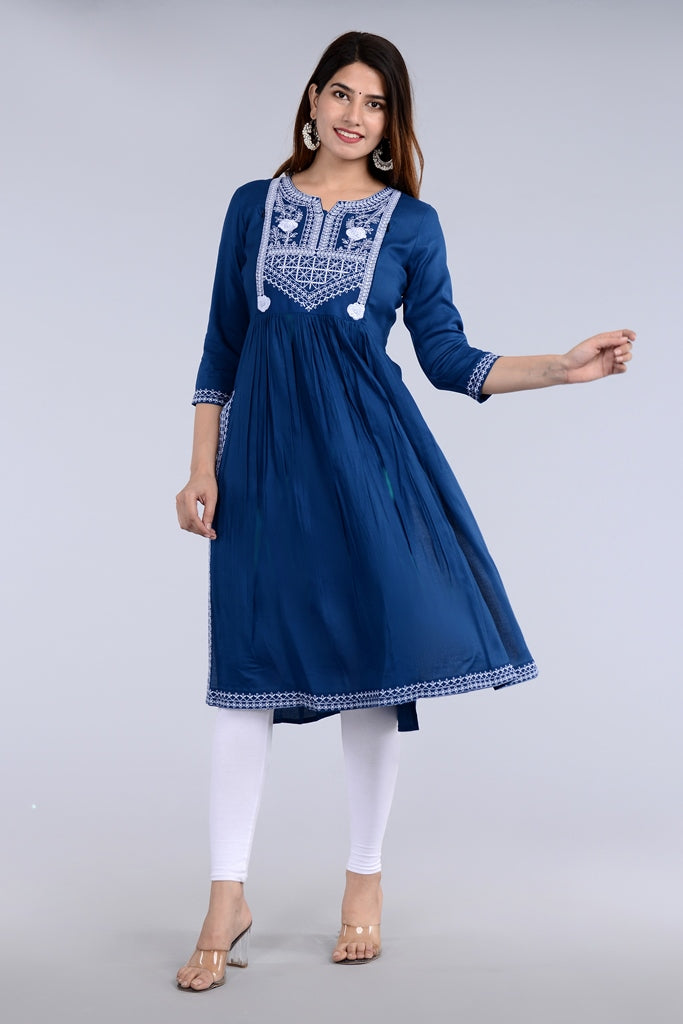 Blue Straight Printed Designer Ethnic Wear