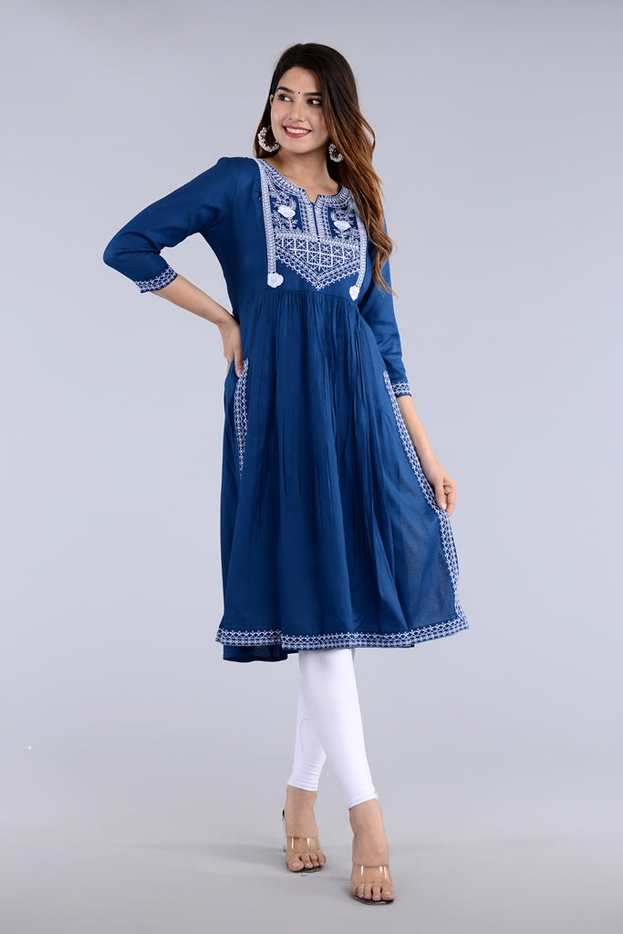 Blue Straight Printed Designer Ethnic Wear