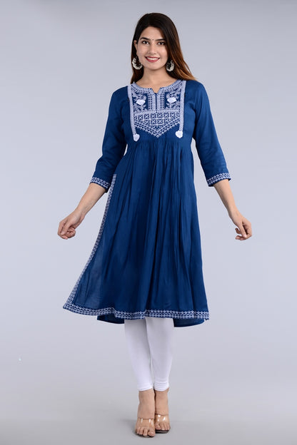 Blue Straight Printed Designer Ethnic Wear
