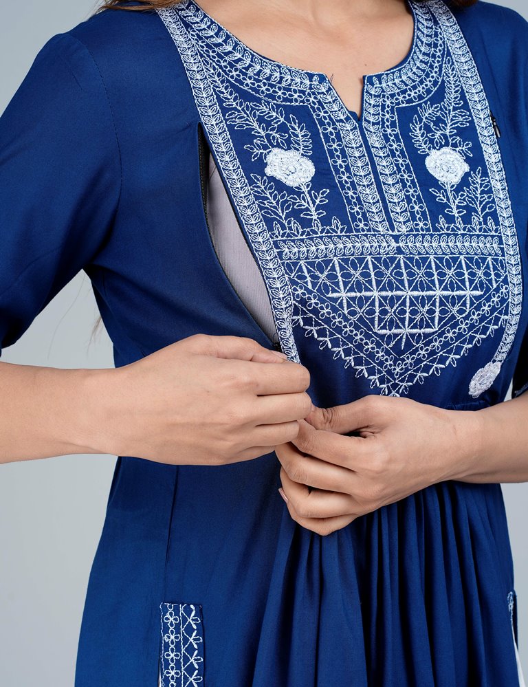 Blue Straight Printed Designer Ethnic Wear