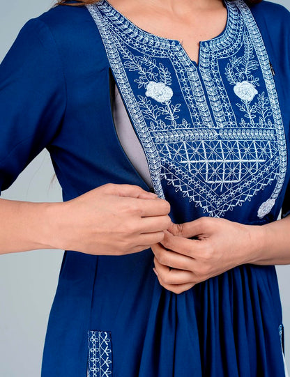 Blue Straight Printed Designer Ethnic Wear
