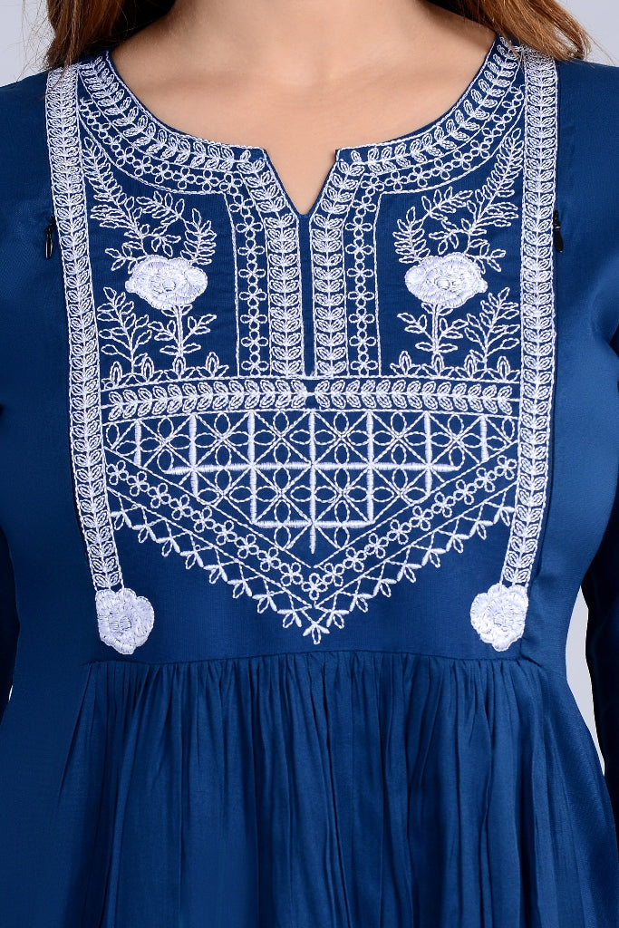 Blue Straight Printed Designer Ethnic Wear