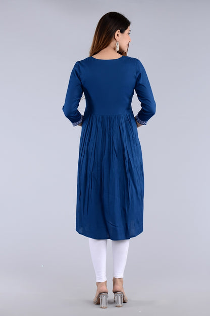 Blue Straight Printed Designer Ethnic Wear