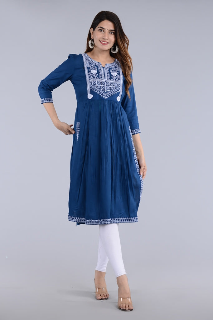 Blue Straight Printed Designer Ethnic Wear
