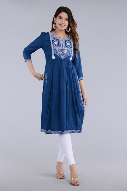 Blue Straight Printed Designer Ethnic Wear
