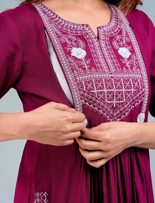 Wine Straight Printed Ethnic Wear