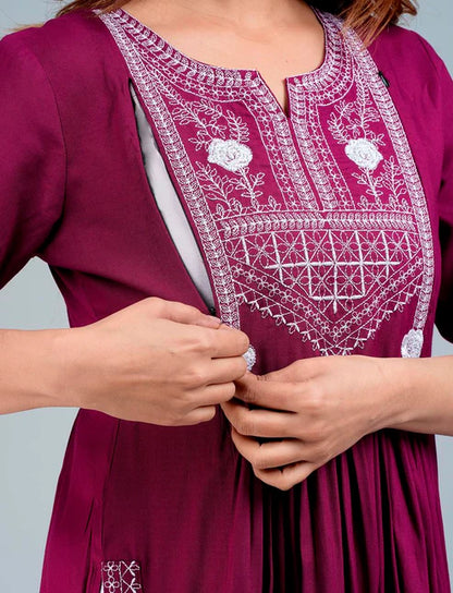 Wine Straight Printed Ethnic Wear
