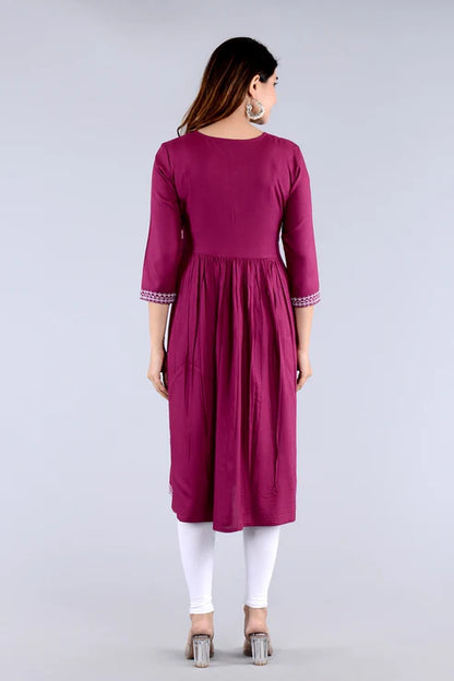 Wine Straight Printed Ethnic Wear