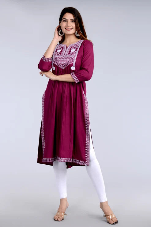 Wine Straight Printed Ethnic Wear