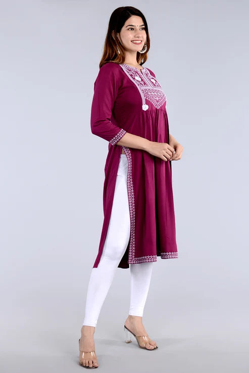 Wine Straight Printed Ethnic Wear