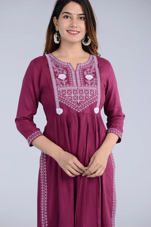 Wine Straight Printed Ethnic Wear