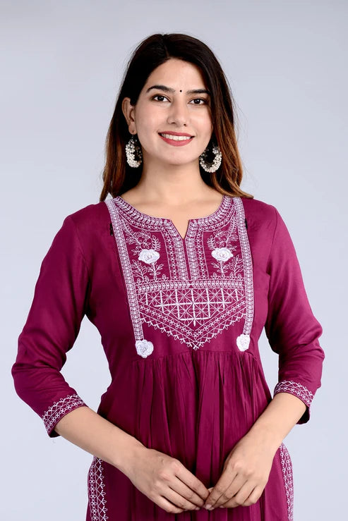 Wine Straight Printed Ethnic Wear