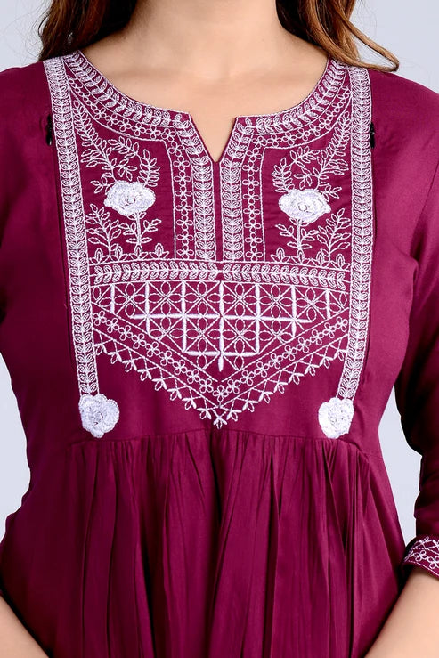 Wine Straight Printed Ethnic Wear