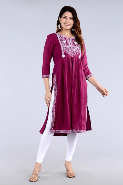 Wine Straight Printed Ethnic Wear
